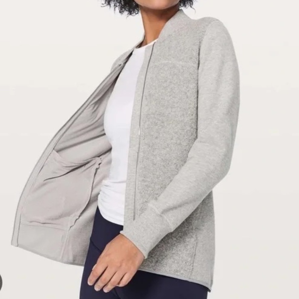 Lululemon Sherpa Full Zip Jacket Heathered Light Gray Size 8